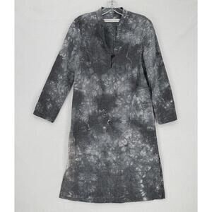 Raquel Allegra Black Distressed Mini Check V Neck Button Front Shirt Dress Sz 0